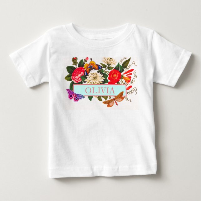 Bebê Camiseta para meninas BEBÊS NOMES FLORES DE JAPONÊ (Frente)