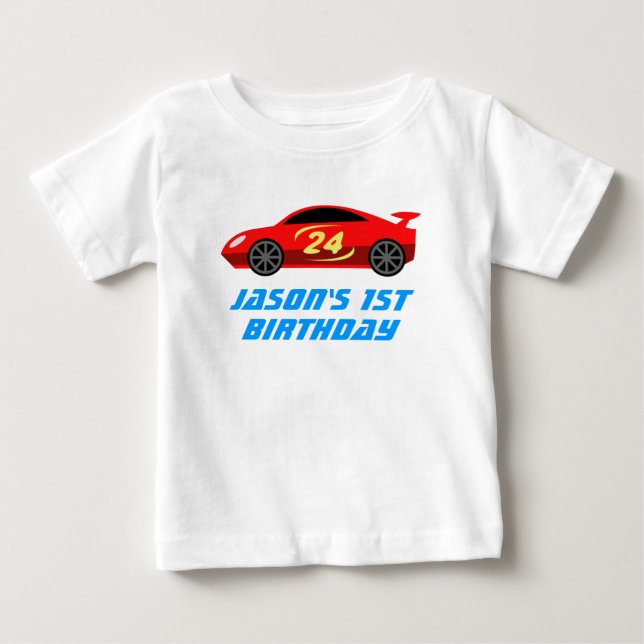 Bebê Camiseta personalizada de corrida de carro para 1º (Frente)