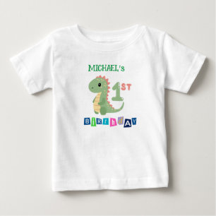 Bebê Camiseta Personalizada de Dinossauro para o 1º Ani