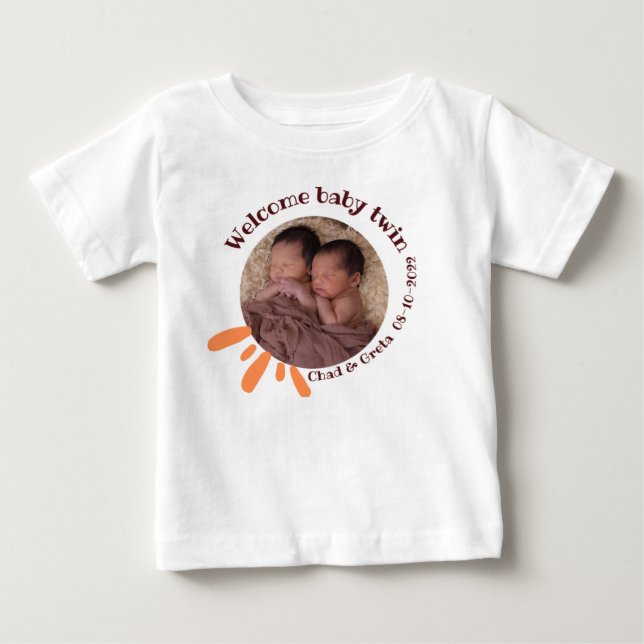 Bebê Camiseta Personalizada para Gêmeos Recém-Nascidos  (Frente)