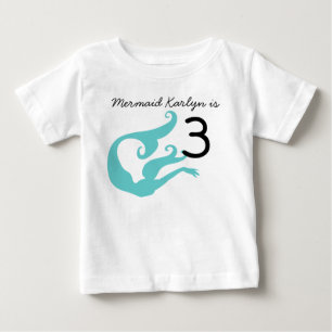 Bebê Camiseta Personalizável da Sereia para 3º Aniversá