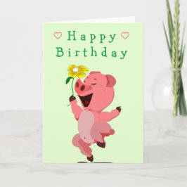 Bebê Cartão de Aniversário Feliz Piglet com Flor