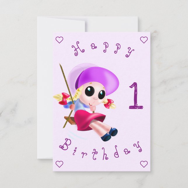 Bebê Cartão de Aniversário Pequena Garota Balançan (Frente)