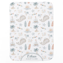 Cobertor Personalizado de Bebê Baleia Praia Boho C