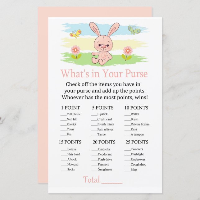 Bebê coelho O que há no seu jogo de bolsa (Frente/Verso)