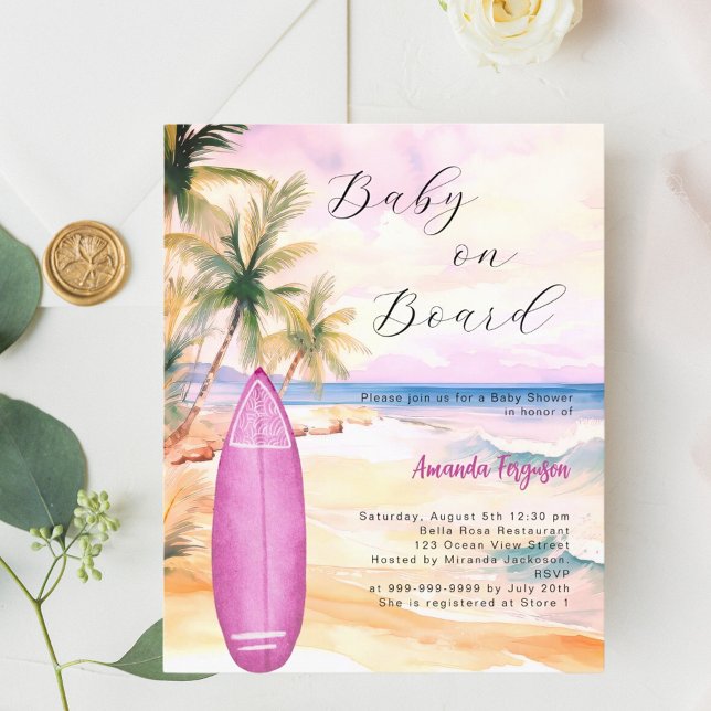 Bebê Conselho surfboard cor-de-rosa Chá de fraldas (Criador carregado)