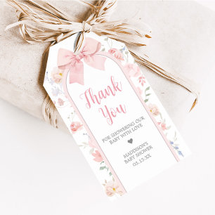 Bebê cor-de-rosa Floral com Etiquetas de Favor de