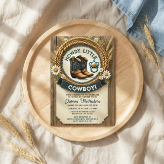 Bebê Cowboy Blue Western Chá de fraldas Convite