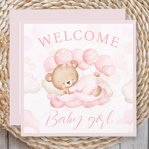 Bebê de Boas-Vindas Nome Cartão de Urso Rosa Perso