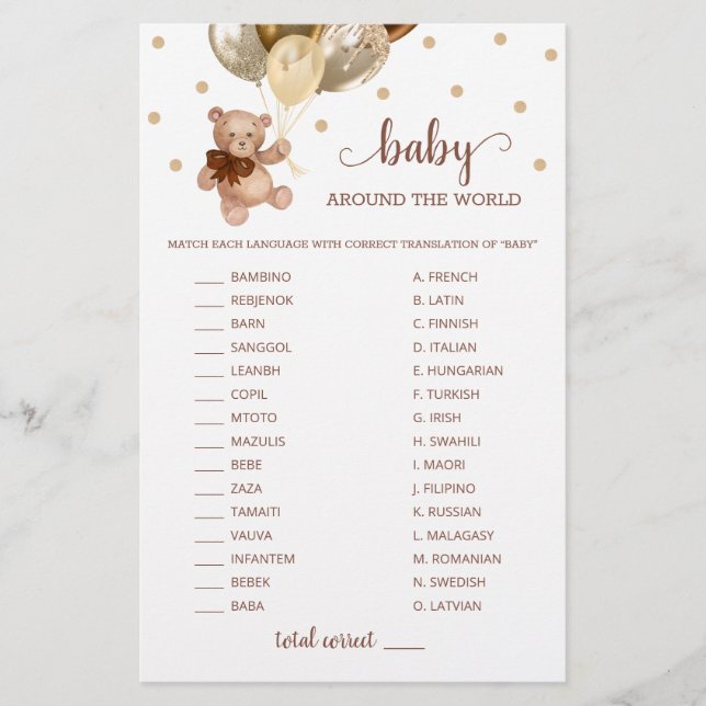 Bebê De Urso De Teddy Em Torno Do Jogo Mundial (Frente)