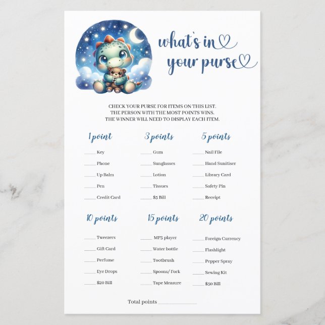 Bebê dino na noite estrelada O que há na sua bolsa (Frente)