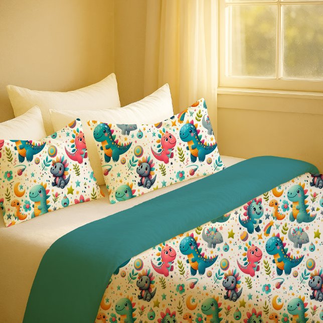 Bebe Dinossauro Fofo Estojo de Almofada Berçário A (Cute Baby Dinosaur Teal Nursery Dino Pillowcase)