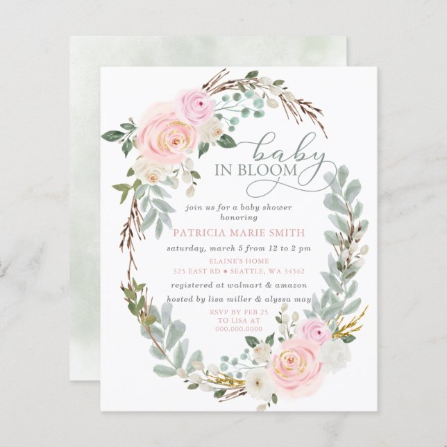 Bebê do orçamento no Chá de fraldas de Bloomia Ros (Frente/Verso)