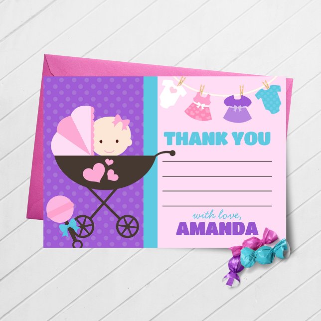Bebê Doll Obrigado Cartões com Envelopes (Baby Doll Birthday Thank You Cards)