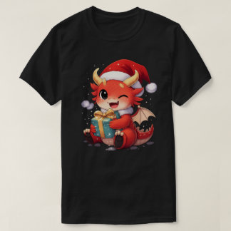 Bebê Dragão Fofo Segurando Presente – Camiseta Div
