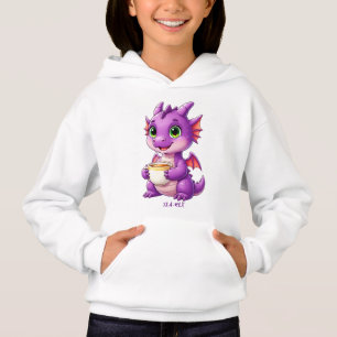 Bebê Dragão Fofo Segurando Xícara de Chá Kawaii