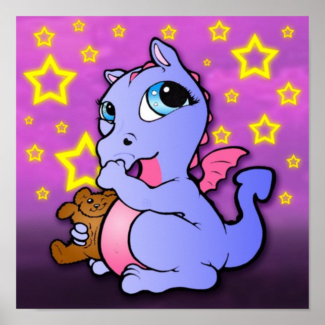 Bebê Dragão Sucando polegar (Roxo) - Impressão (Frente)