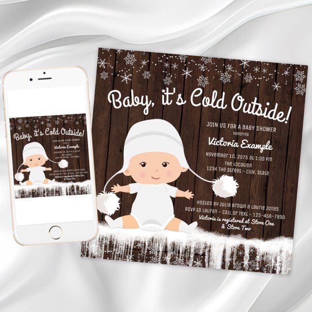 Bebê é o convite para Chás de fraldas de neve frio (Baby its cold outside winter invitation. Instant download and printed invitations available.)