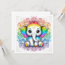 Bebê elefante arco-íris cartão em branco
