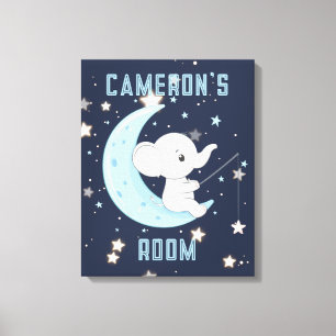 Bebê Elefante Pescar 4 Estrelas Canvas Esticada