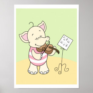 Bebê elefante tocando violino Poster