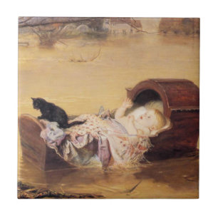 Bebê em berço durante enchente (por J.E. Millais)
