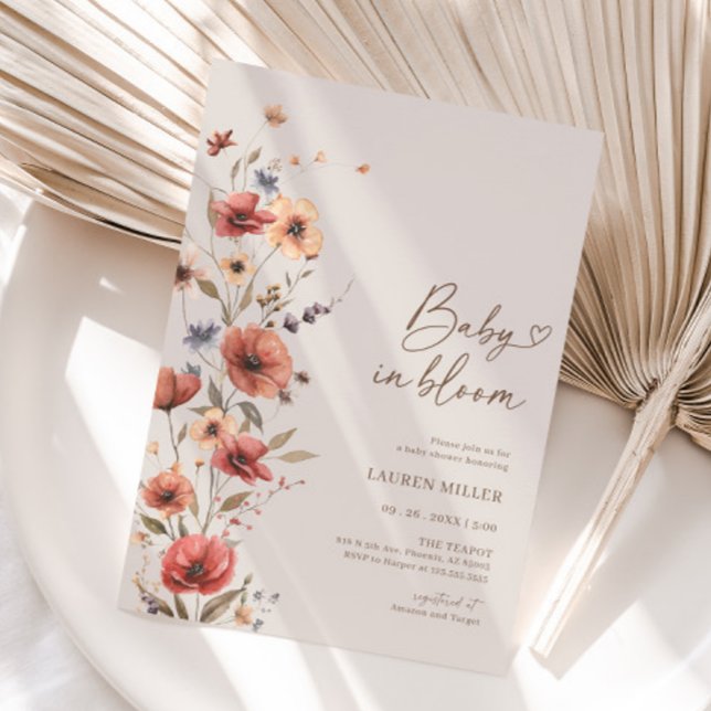 Bebê Em Bloom Boho Convite Para Chá de fraldas Flo (Baby Shower Invitation)