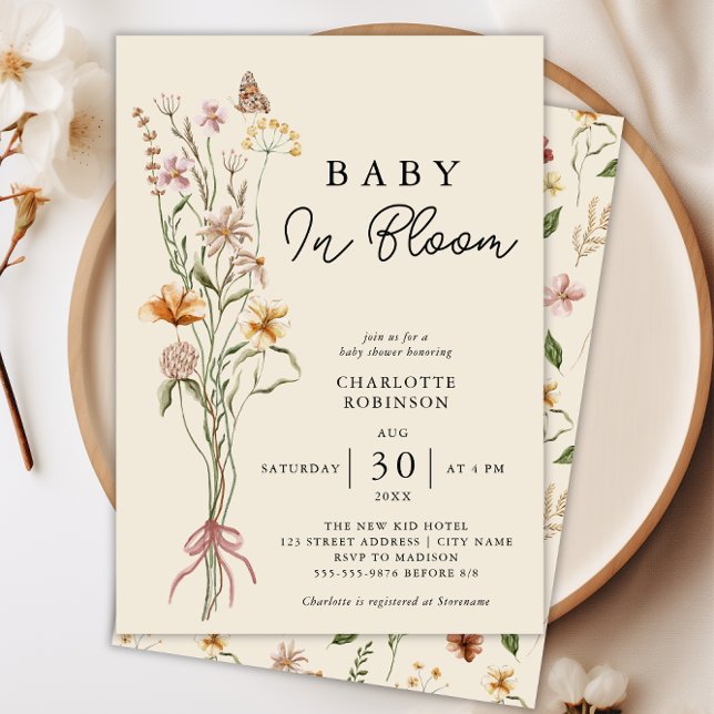 Bebê Em Bloom Floral Boho Chá de fraldas Convite (Baby In Bloom Floral Boho Baby Shower Invitation)