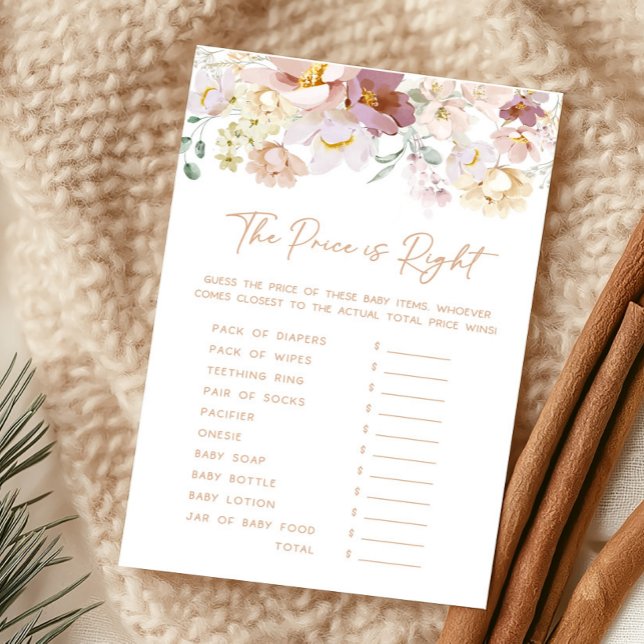 Bebê em Bloom Florals O Preço é o Jogo Certo (Spring Wildflower Baby Shower The Price is Right Game)