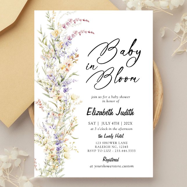 Bebê em Bloom Flores Selvagens Convite para Chá de (Criador carregado)