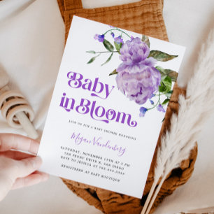 Bebê Em Bloom Purple Floral Convite