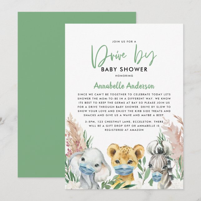 Bebê em drive-by com máscara covid de animal fofo (Frente/Verso)