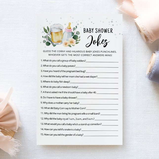 Bebê está a caminho Jogo de piadas para chá de beb (Greenery and Beer Baby Brewing Baby Shower Jokes Game)