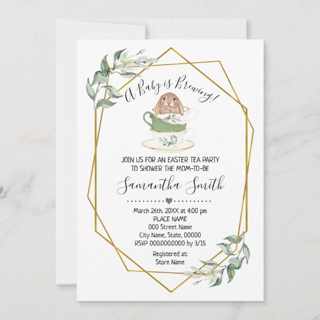 Bebê está criando Páscoa Tea Greenery Chá convite (Frente)