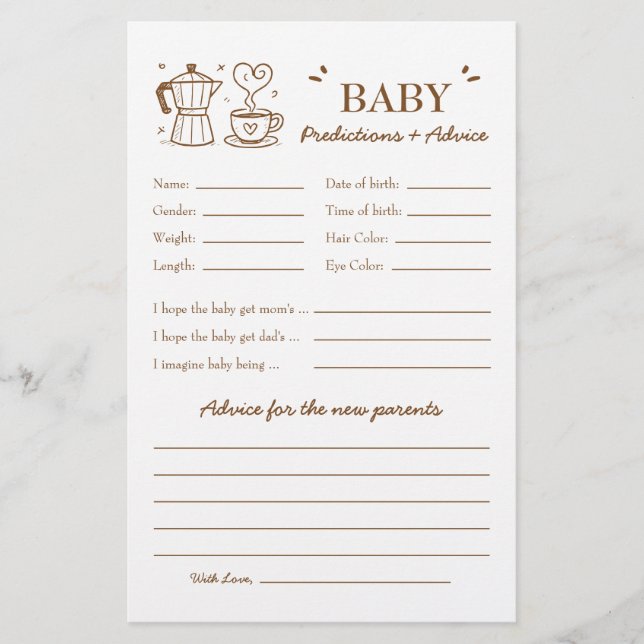 Bebê está criando previsões e conselhos sobre café (Frente)