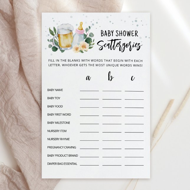 Bebê Está Sendo Preparado Chuveiro de Bebê Scatter (Greenery and Beer Baby Brewing Baby Shower Scattergories Game)