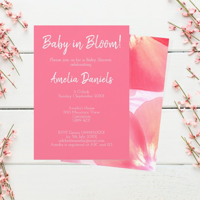 Bebê Floral Rosa no Convite para Chás de fraldas B (Pretty in pink Baby in bloom invitations.)