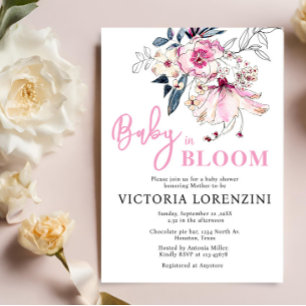 Bebê Floral Rosa no Convite para Chás de fraldas B