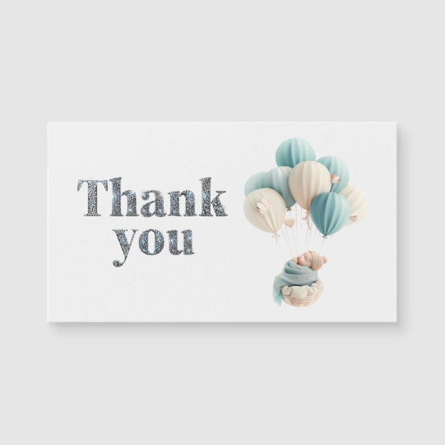 Bebê flutuando com balões Diamond Obrigado (Frente)