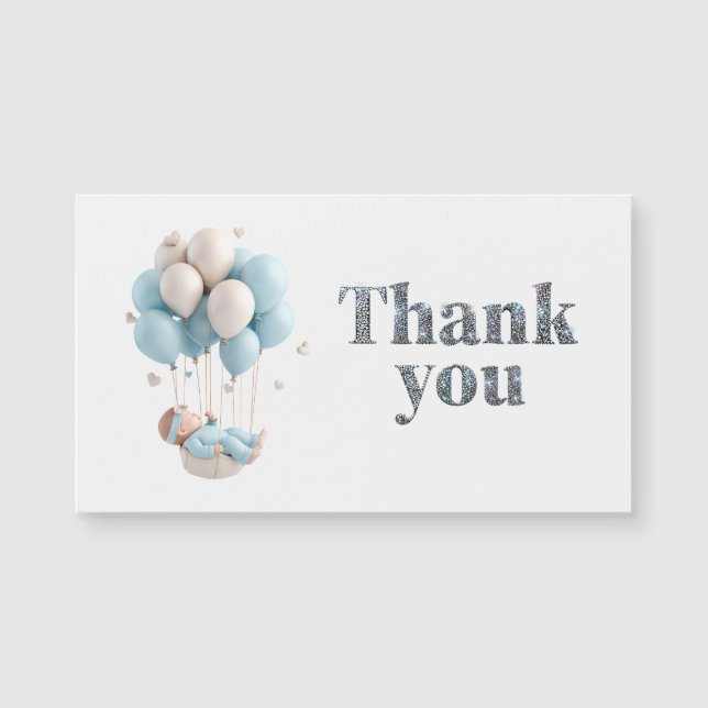 Bebê flutuando com balões Diamond Obrigado (Frente)