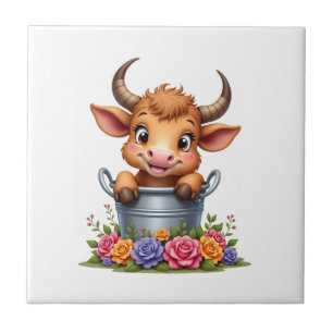 Bebê Fofo Vaca de Highland Com flores Bezerro Anim