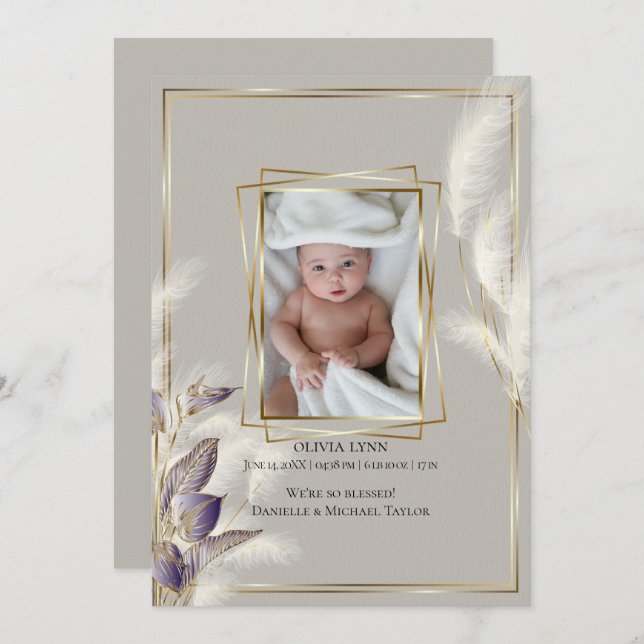 Bebê Foto de Nascimento Anúncio Pampas Grass (Frente/Verso)