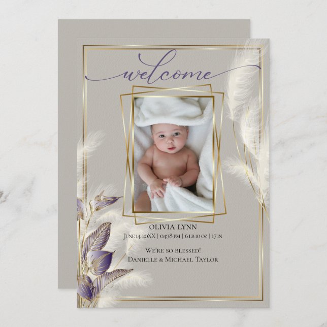 Bebê Foto de Nascimento Anúncio Pampas Grass (Frente/Verso)