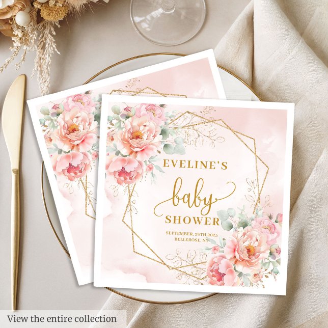 Bebê Garota Chá pastel cor-de-rosa guardanapos de  (Baby Girl Shower pastel pink gold glitter napkins

)