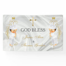 Bebê gêmeos batismo Natal Dourado