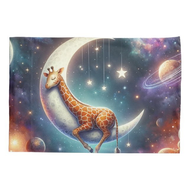 Bebê Girafa Celestial Dormindo na Lua e Estrelas (Verso)