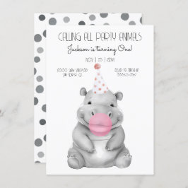 Bebê hippo negro e branco Convite de Aniversário