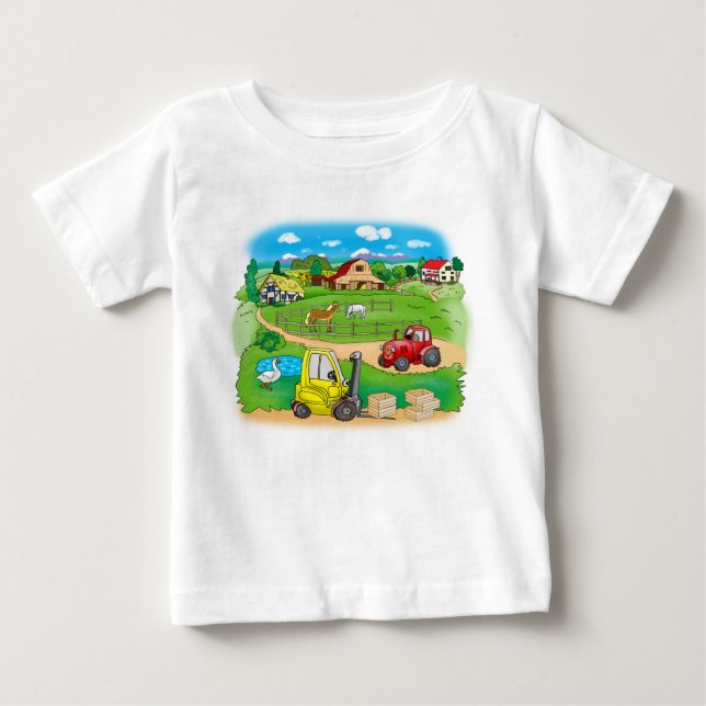 Bebê imagem em uma camiseta com carros e uma vila para  (Frente)