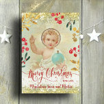 Bebê Jesus natais vintages religiosos Cartão<br><div class="desc">Cartão de Natal religioso católico</div>