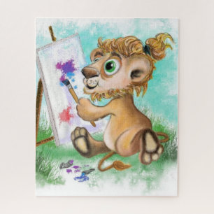 Bebê Lion Artist Tintas Quebra-cabeça Cartoon